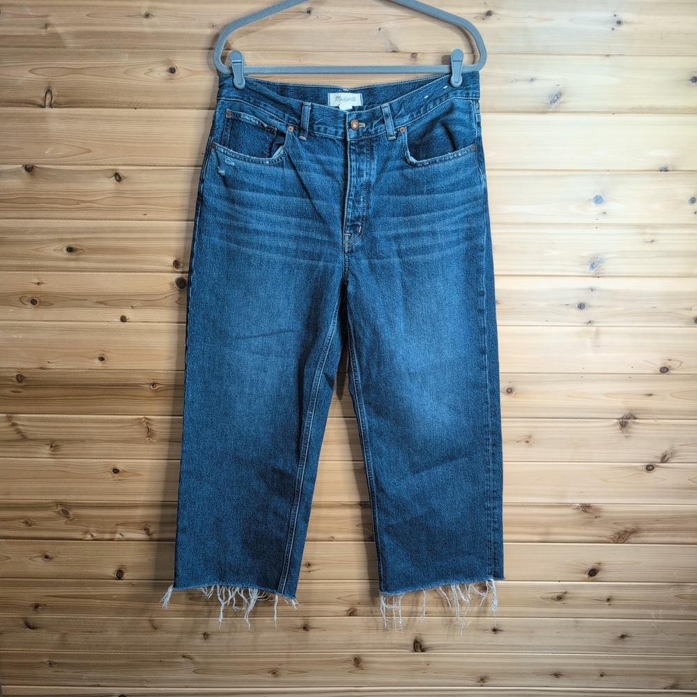 Madewell Low-Slung Baggy Crop Jeans Blue Raw Hem 29 NU172 DM8487